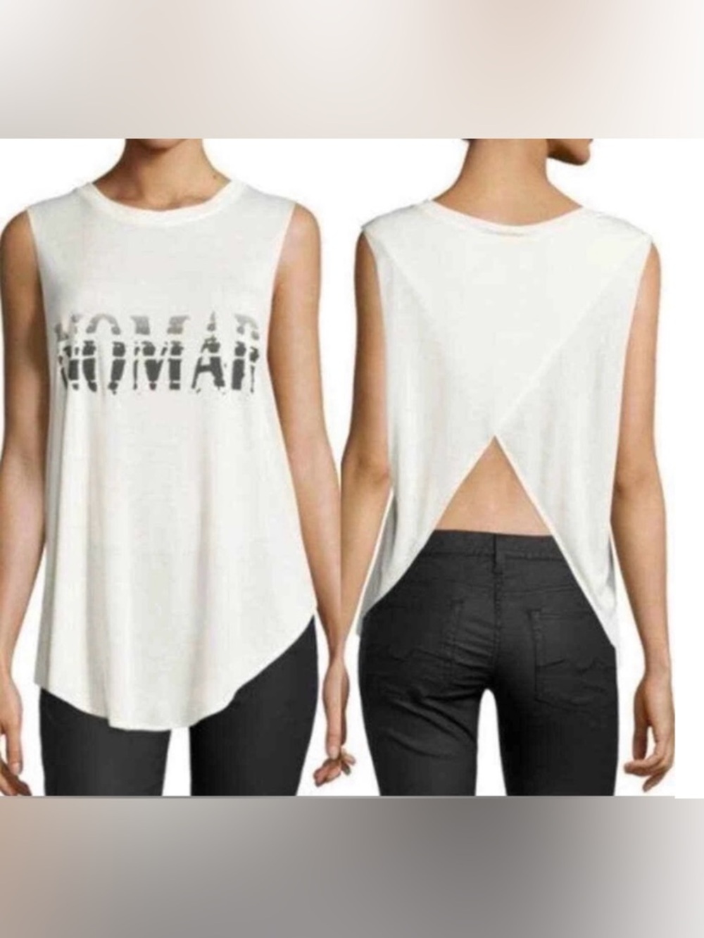 Haute Hippie Cream Sleeveless Graphic Tank. - Picture 9 of 9